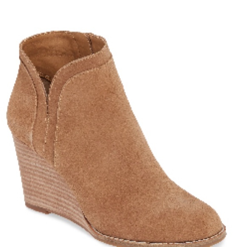 Lucky Brand Yimina Suede Wedge Ankle Boots Size 10 Camel Color